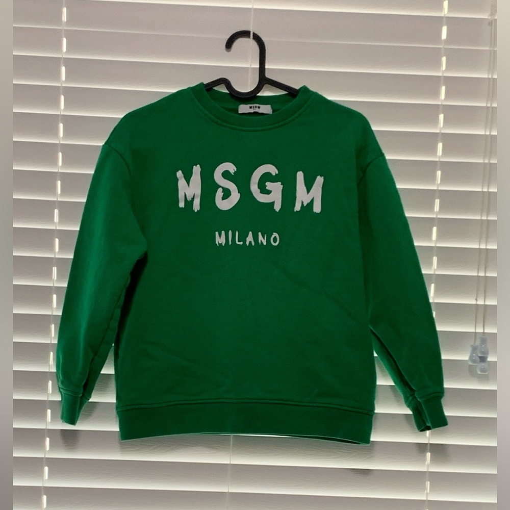📌 MSGM KIDS Unisex Green Crewcut Logo Sweatshirt